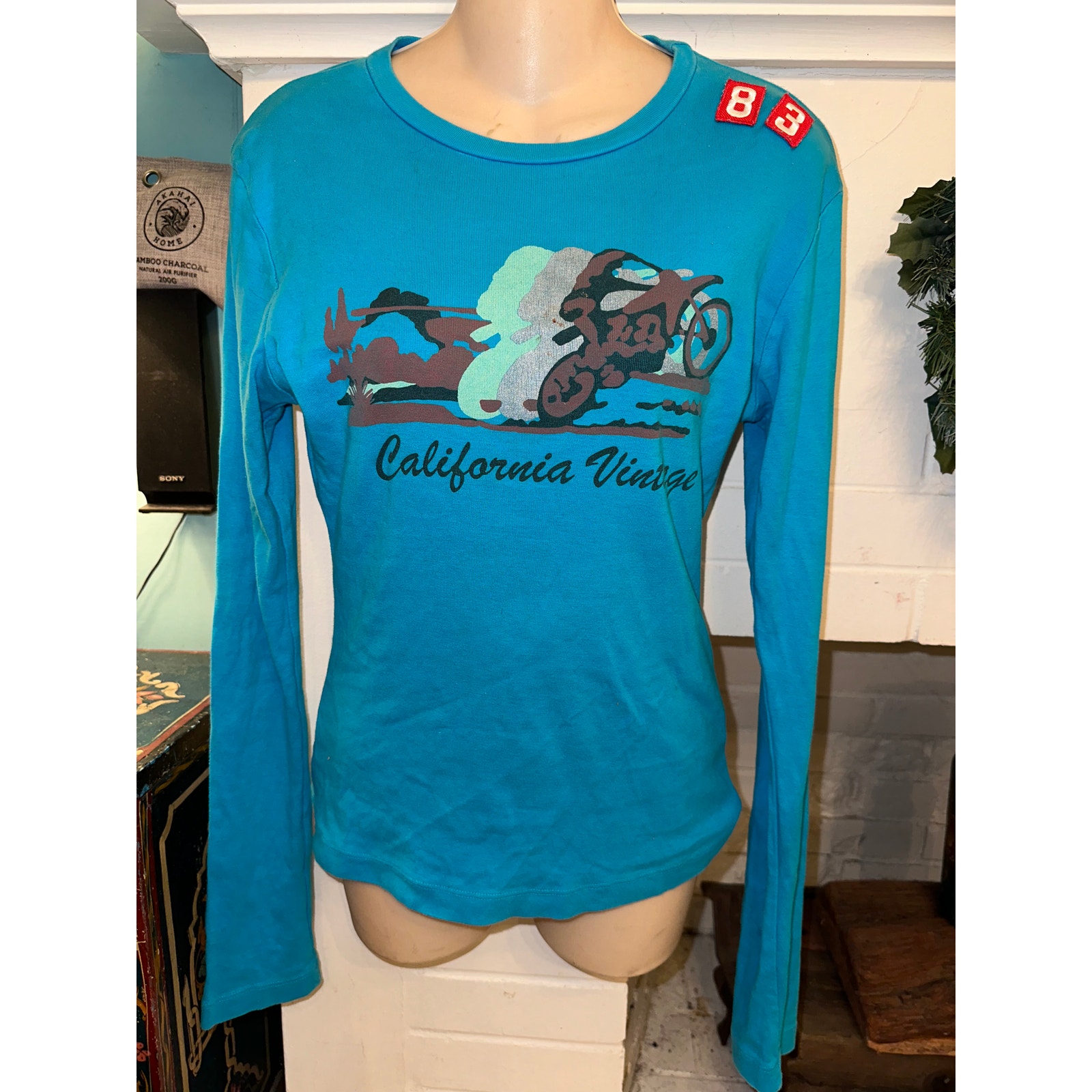 California Vintage Turquoise Moto Biker Long Sleeved Tee 90's